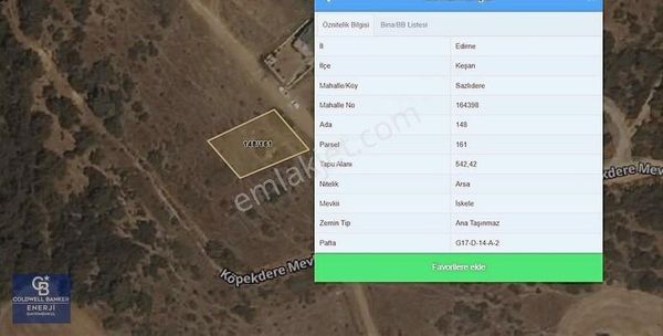 Edirne Keşan Sazlıdere Satılık 542 M2 Villa İmarlı Arsa