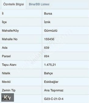 Kv Gayrimenkul'den İznik Gürmüzlü Mah. Yatırımlık Satılık Bahçe