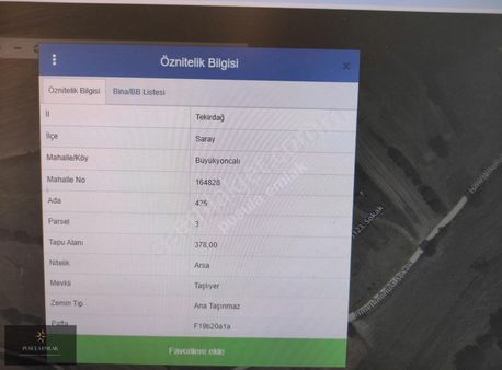 Saray Büyük Yoncalı Yola Cephe % 35 İmarlı Yola Cephe 378m²arsa