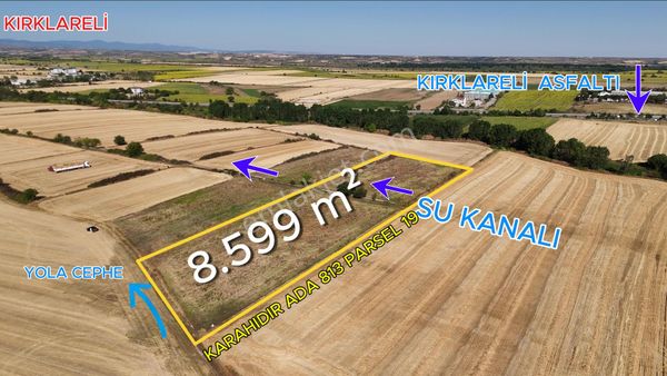 Kırklareli Karahıdır Su Kanalı İçinde 8.599m² Asfalt Yanı Tarla