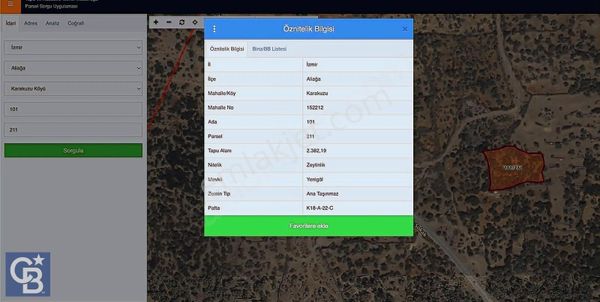 Aliağa Karakuzu Köyünde 2300 M² Zeytinlik
