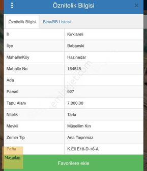 Mayadan Babaeski Hazinedar'da 7.000m2 Satılık Arazi