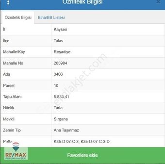 Talas Reşadiye Mahallesinde 5833 M2 Tarla