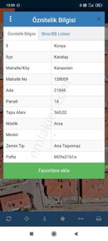 Konya Karatay Karaslan Da Satılık 560 Metrekare Arsa %40 İnşaat Alanı İçerisinde