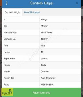 Acil ! Meram Yeşiltekke Baraj Yanı 1.000 M2 Bahçe
