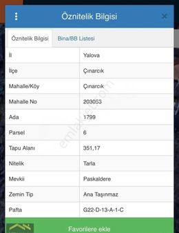 Yalova Çınarcık Merkezde 4 Kat İmarlı 351,17 Metrekare Arsa