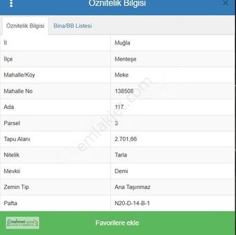 Muğla Menteşe Meke De 2701 M2 Satlık Tarla