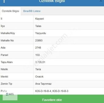 Stt Gyo Dan Talas Yazyurdunda Satılık Tek Tapu Tarla