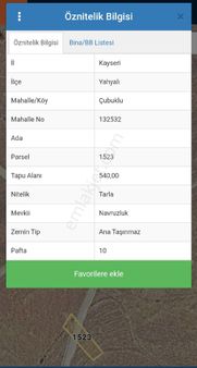 Kayseri/yahyalı/çubuklu'da Müstakil Parsel 540m2