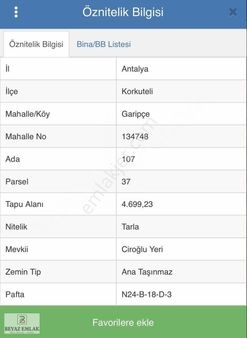 Korkuteli Garipçe Köyünde 4.700m2 Satılık Tarla