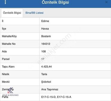 İster Tek İster Toplu Satılık Edirne Havsa Bostanlı Köyü 1933 M2