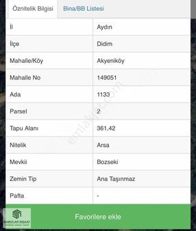 Didim Bozsekide Satılık Köşe Parsel