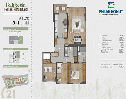 C21 Loca'dan Emlak Konut'ta 3+1 Sıfır Kiralık Ara Kat Daire