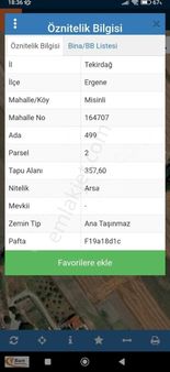 Sun Gayrimenkul'den Tekirdağ Misinlide 357,60m2 İmarlı Arsa