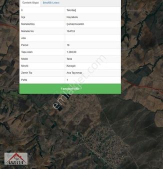 Tekirdağ Hayrabolu Çerkezmüsellim 256m2 Yatırımlık Arsa
