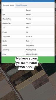 Burdur Merkeze 20dk Mesafede Akyaka Köyünde Yol Mevcut 5600m2