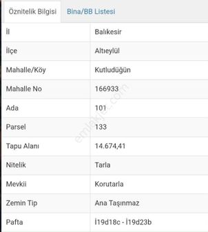 Balıkesir Altıeylül Kutludüğün Mahallesi 14.674m2 Satılık Tarla