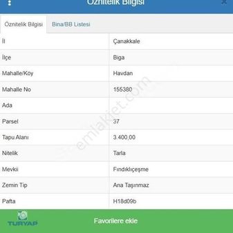 Çanakkale Biga Havdan 3.400m2 Satılık Tarla