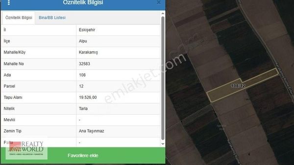 Rw Detay'dan Alpu Karakamış, Yola Cephe, Sulu Tarla, Köşe Parsel