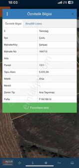 Huzurdan Çorlu Şahpazda 480 M2 Arsa