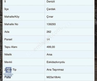Çardak , Çınar Mh. Konut İmarlı 499 M² Satılık Arsa B+4 Kat
