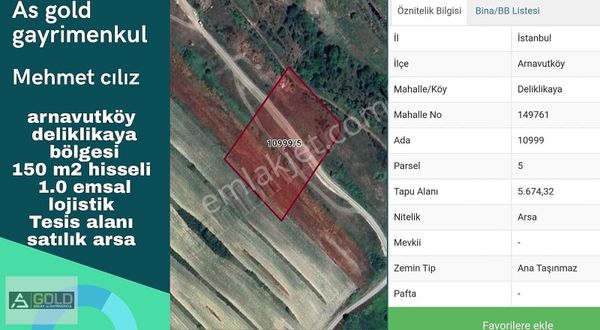 Arnavutköy Deliklikay Da Lojistik (150)m2 Arsa