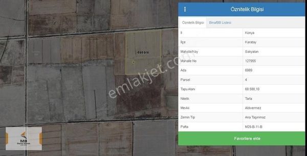 Mb Deniz Den Karatay Sakyatan Da Satılık Tarla