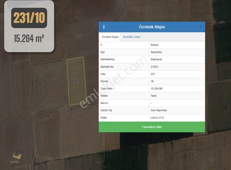 Altıncaba'dan Başhüyük Halisırt'ta Yola 1 Parsel 15.265 M² Tarla