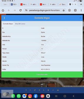 Uşak Eşme Bozlar Köyünde Satılık İmarlı Arsa
