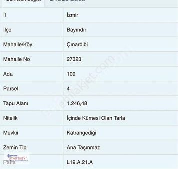 Bayındır Çınardibinde 1246 M² İmarlı Satılık Arsa