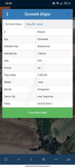 Osmaneli Balcikhisar Satılık Tarla Acilll Köye 550 Metre Mesafede