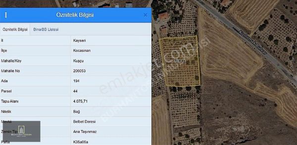 Erkilet Kuşçu Mahallesi Satılık Bağ 4076m2