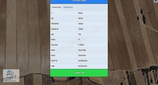 Çemişgezek Yolu Alpavut Köyde Yolu Olan Satlık 7250m2uygun Tarla
