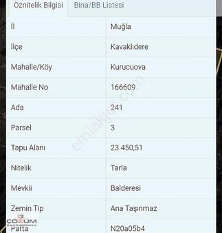 Muğla Da Kaçırılmayacak Fırsat Satılık Tarla