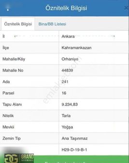 'kahramankazan' Orhaniye'de %50 Hisseli 4617m² Satılık Tarla