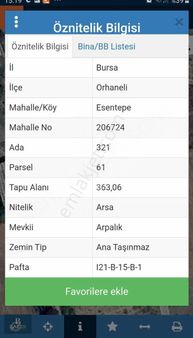 Baker'den Orhaneli Esentepe 363 M Çift Cephe İmarlı Arsa
