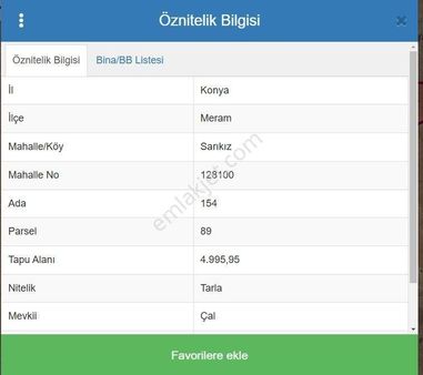 Meram Sarıkız Tapulama Acil Satılık Müstakil Tarlalar