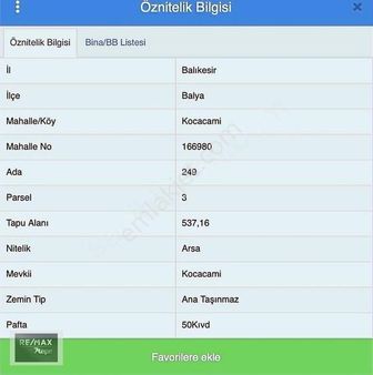 Balya Satılık 537 M2 Konut İmarlı Arsa