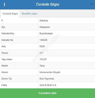 Adapazarı Büyükhataplıda Satılık 723m² Tarla -turgut Gayrimenkul