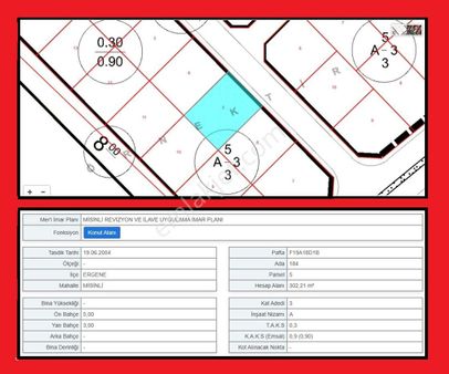 Misinli'de 0,30/0,90 3kat İmarlı Müstakil Tek Tapu 302m2 Satılık Arsa