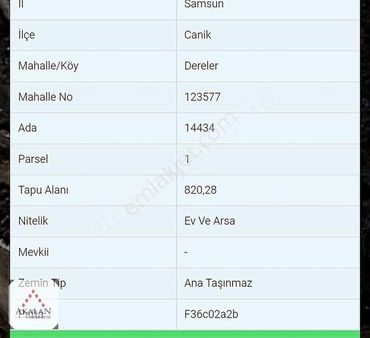 Canik Dereler De Şehir Hastanesine Komşu 820 Mt Arsa