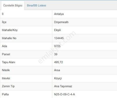 Satılık Arsa Döşemealtı Ekşili