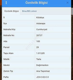 Aslanapa İlçe Merkezi Mahallesi'nde (araç Takasına Açık)