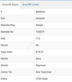 Balıkesir Altıeylül Aliağa Mahallesi 873 M2 Satılık Arsa