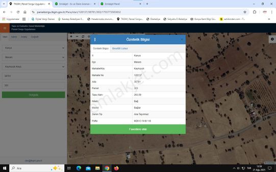 Konya Meram Kayhüyük'de Müstakil Tapulu Satılık Tarla