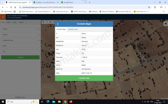 Konya Meram Kayhüyük'de Satılık Müstakil Tapulu Tarla
