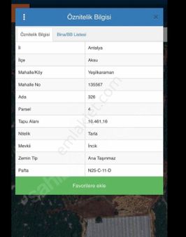 Antalya Aksu Yeşilkaramanda Satılık Zeytinlik Tarla