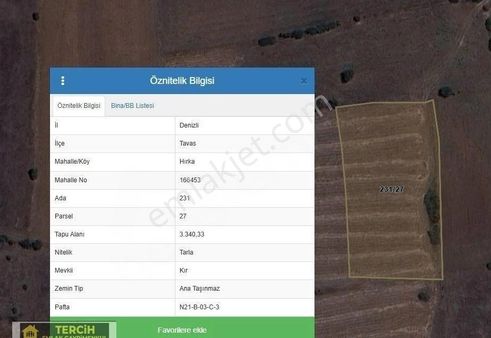 Tavas Hırka’da 5 Dönüm Satılık Tarla