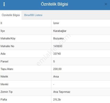 Karabağlar/bozyakada 216 M2 Satılık Arsa