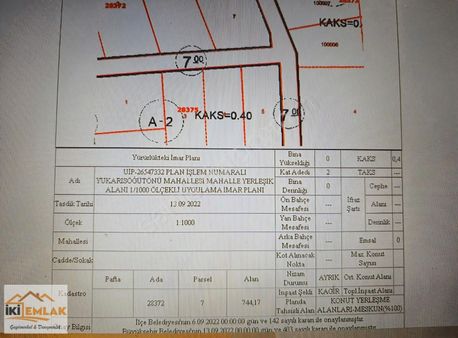 İki Emlak'tan Yukarı Söğütönü Villalık 740 Mt. Satılık Arsa